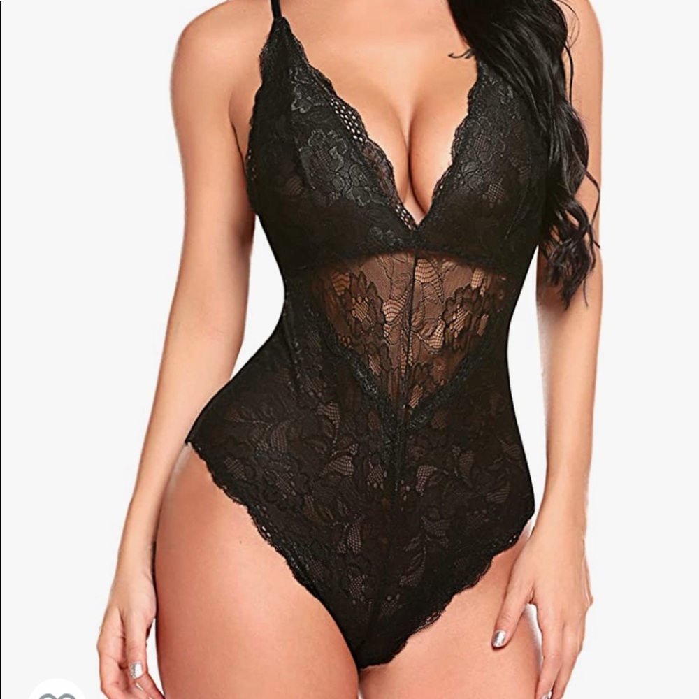 Snap Crotch Lingerie Sexy Lace Bodysuit - Black M